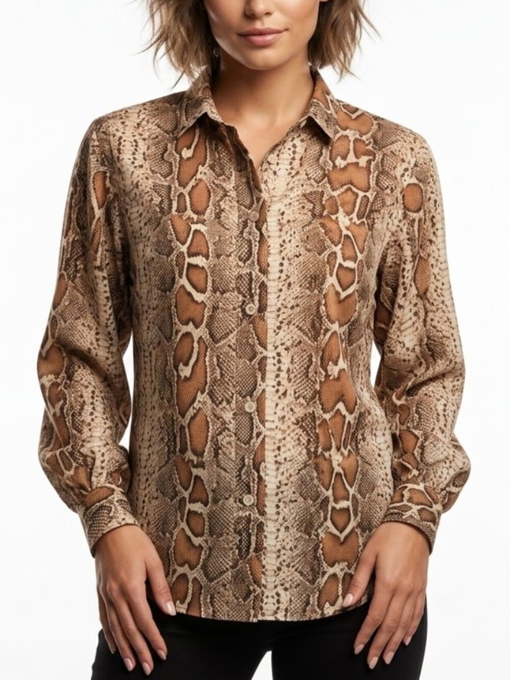 Catherine Malandrino Snakeskin Blouse Indie Sleaze Balloon Sleeve Button Up XS